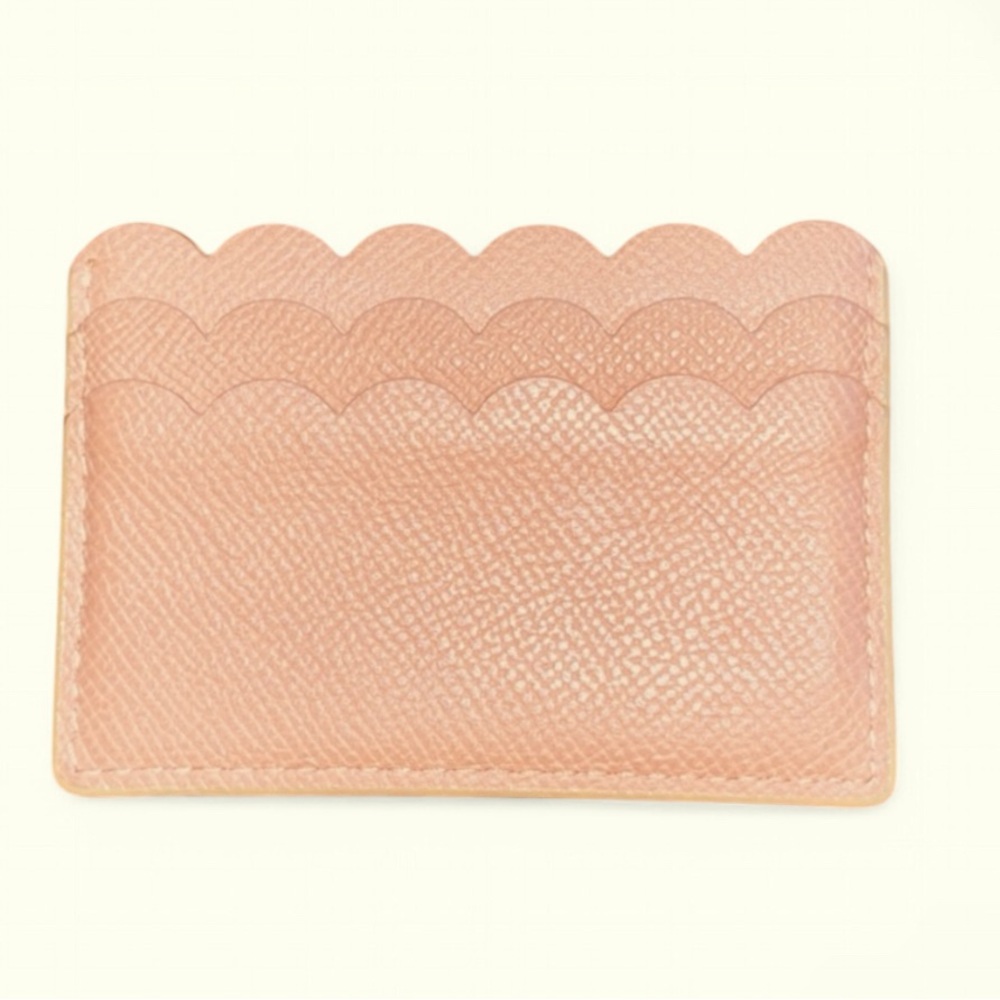 Kate Spade Scalloped Card Holder in Two Tone Yellow & Tan Pebbled Leather EUC - Picture 3 of 4